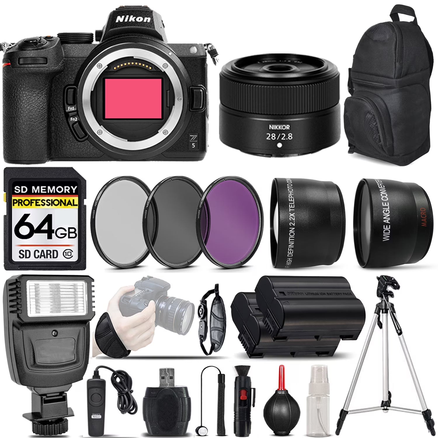 Nikon Z5 Mirrorless Digital Camera with 28mm f/2.8 Lens, 64GB Memory Card O77757