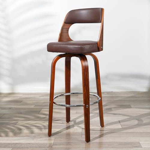 Set of 2 PU Leather Swivel Barstools with Wooden Back and Legs N112