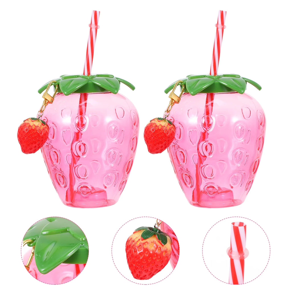 Disposable Strawberry Shape Water Bottle with 2 Straws Q8017
