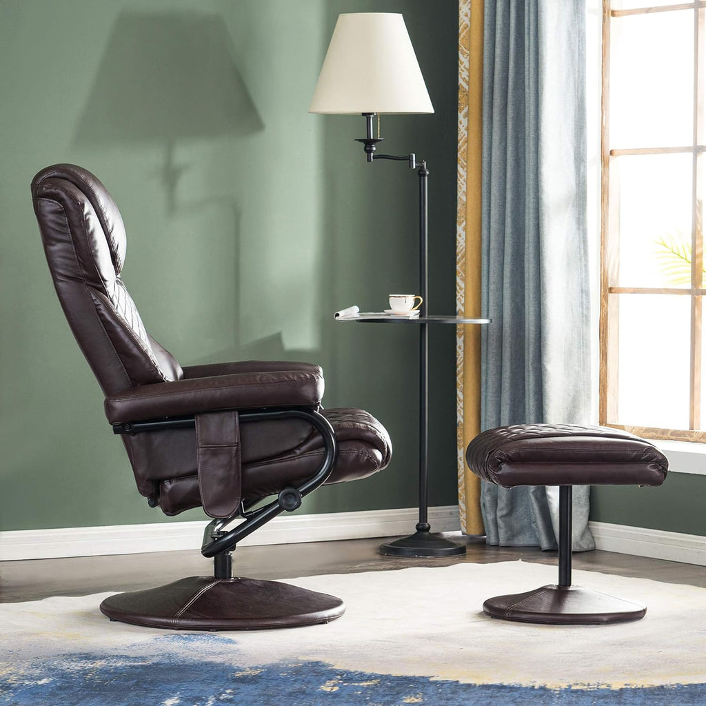 Dark Brown Faux Leather Swivel Recliner with Ottoman R260