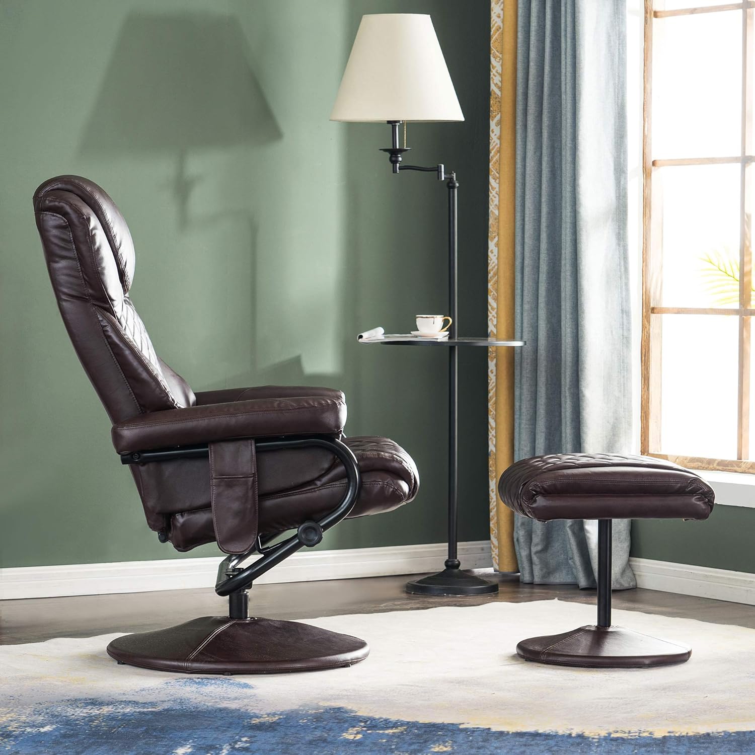 Dark Brown Faux Leather Swivel Recliner with Ottoman R260
