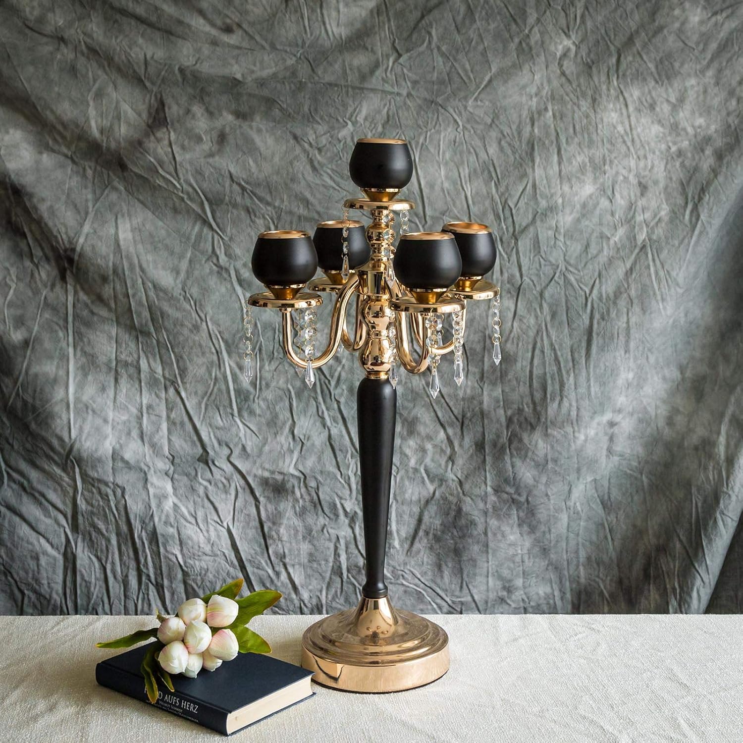 25 Matte Black/Gold Metal Tealight Candle Holder H82125