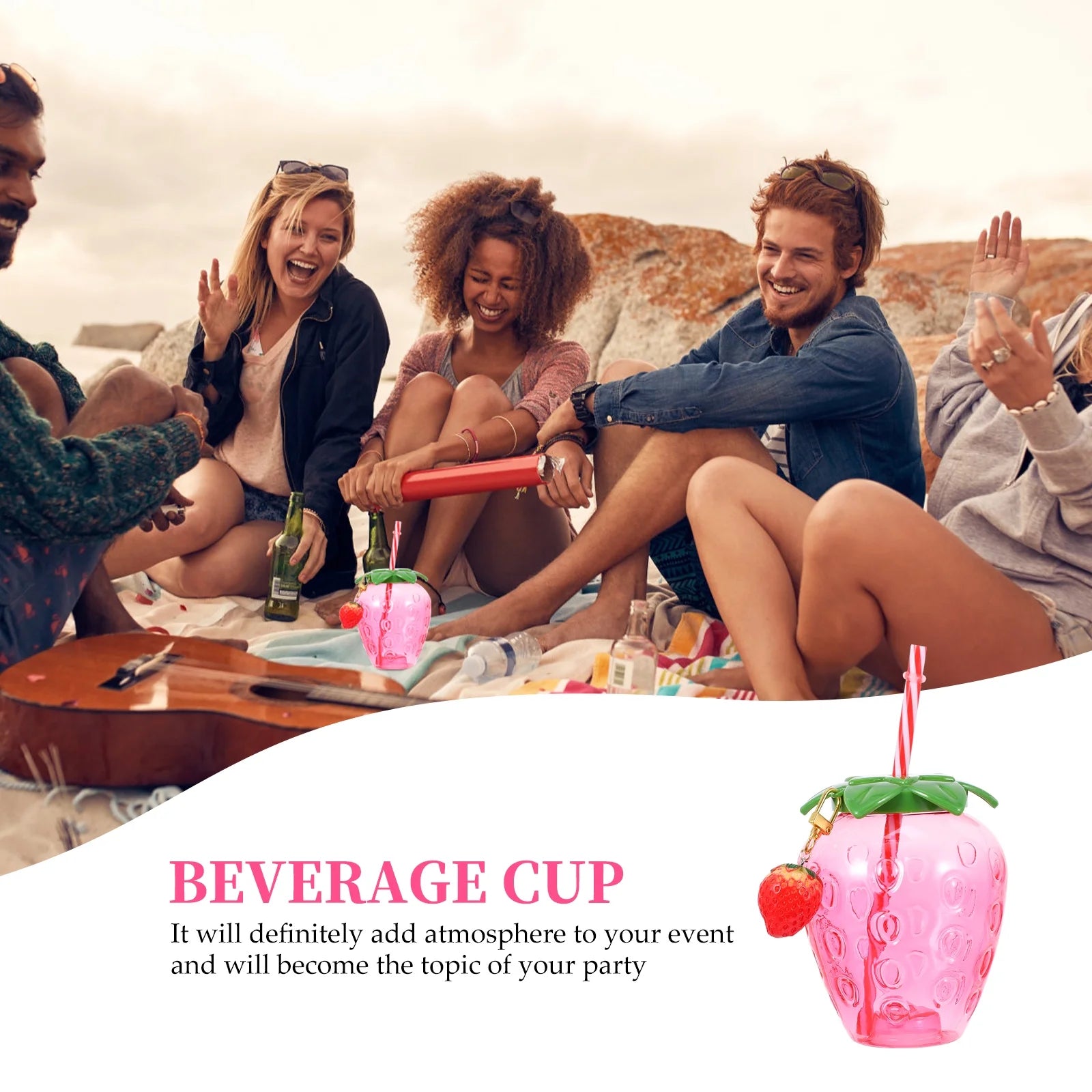 Disposable Strawberry Shape Water Bottle with 2 Straws Q8017