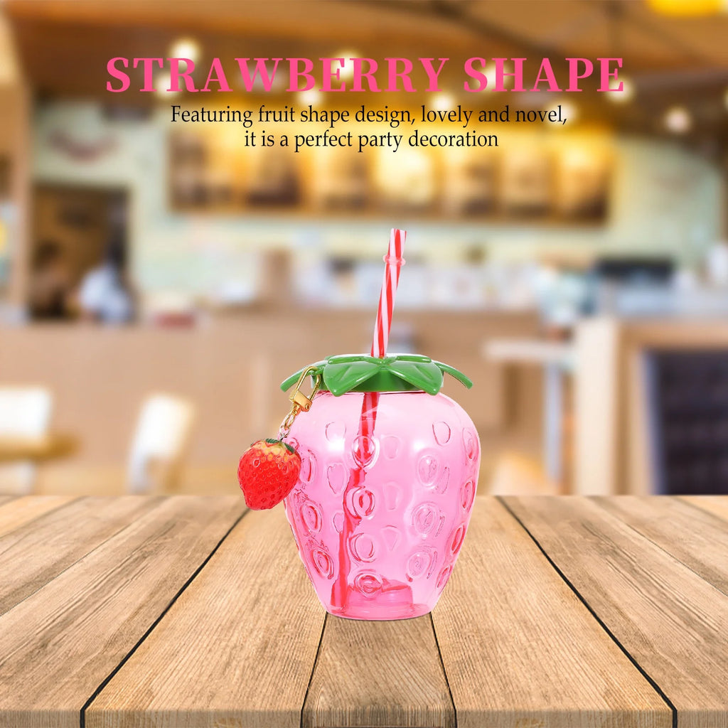 Disposable Strawberry Shape Water Bottle with 2 Straws Q8017