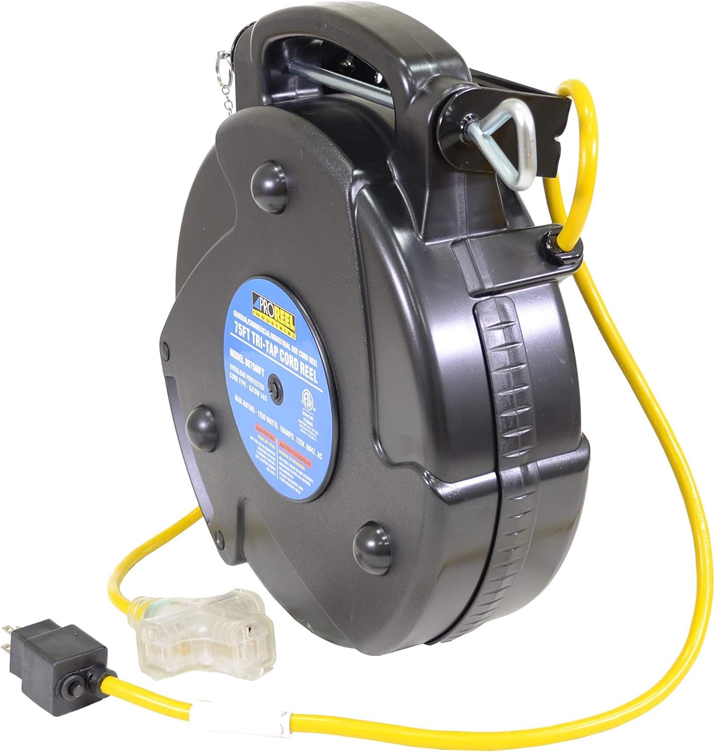 75' Black Cord Reel with Locking Outlet Z2463