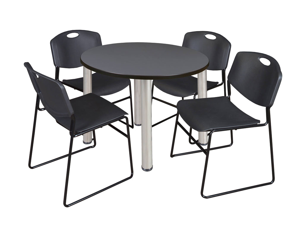 48x22 Round Breakroom Table with 4 Stack Chairs Q963064