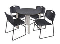 48x22 Round Breakroom Table with 4 Stack Chairs Q963064