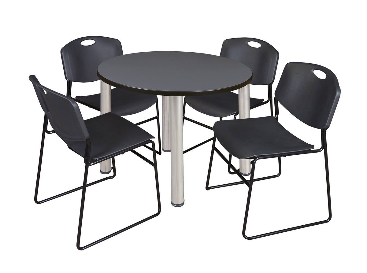 48x22 Round Breakroom Table with 4 Stack Chairs Q963064