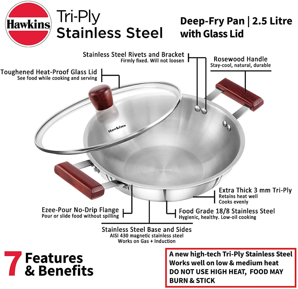 Stainless Steel Deep Fry Pan 2.5 LTR with Lid B491106
