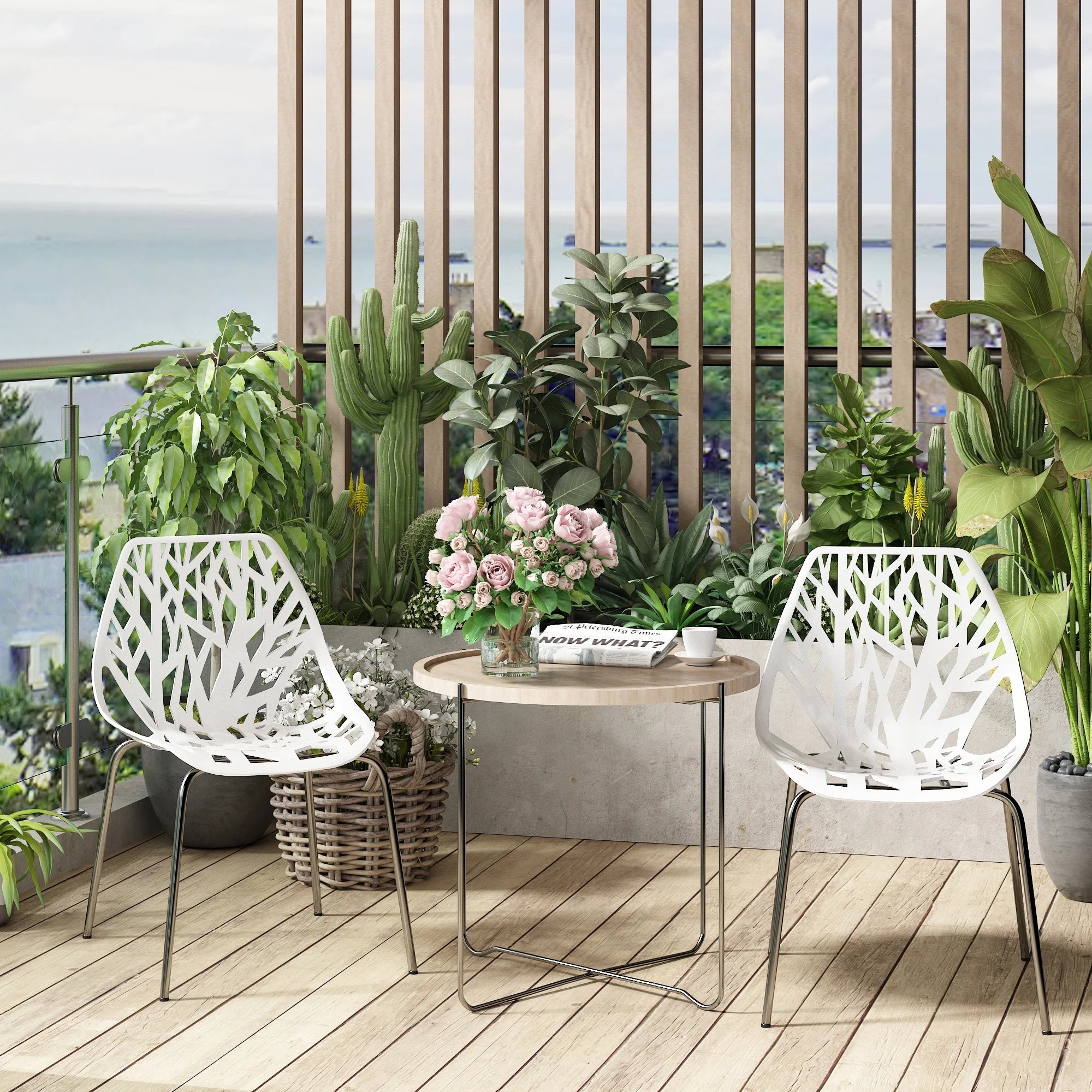 White Set of 4 Stackable Plastic Side Chairs T360417