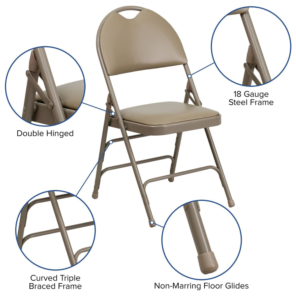 Beige Vinyl Metal Folding Chair N5267