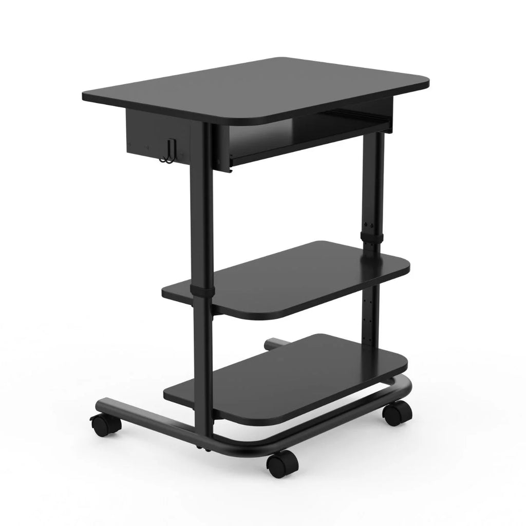 Adjustable Height Mobile Laptop Workstation with Retractable Keyboard Tray, Black, 29” Wide R8139