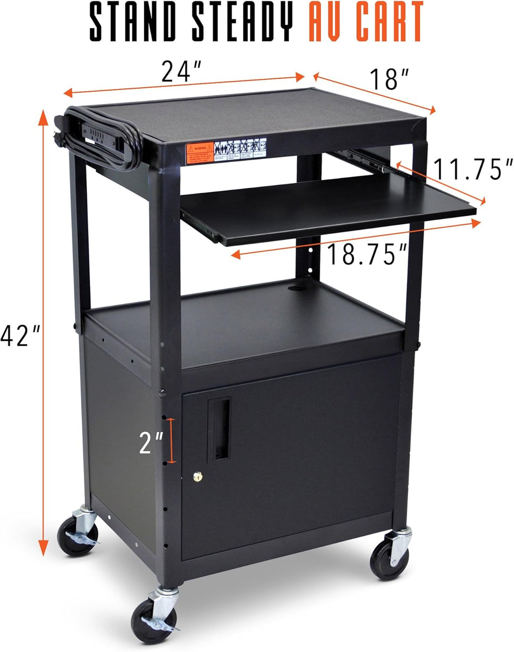 Black Height Adjustable Utility Cart with Locking Cabinet Y2538