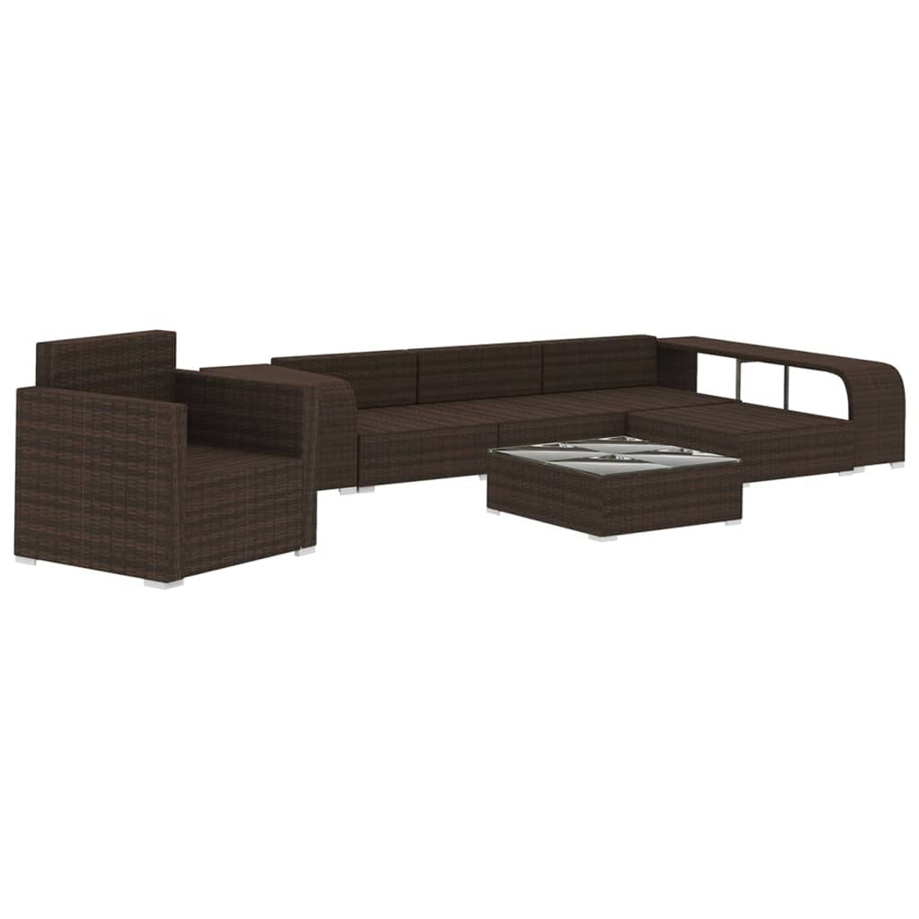 8 Piece Patio Lounge Set with Cream White Cushions Poly Rattan Brown 3 Middle Sofas with Ottoman, Single Sofa, Side Tables X459