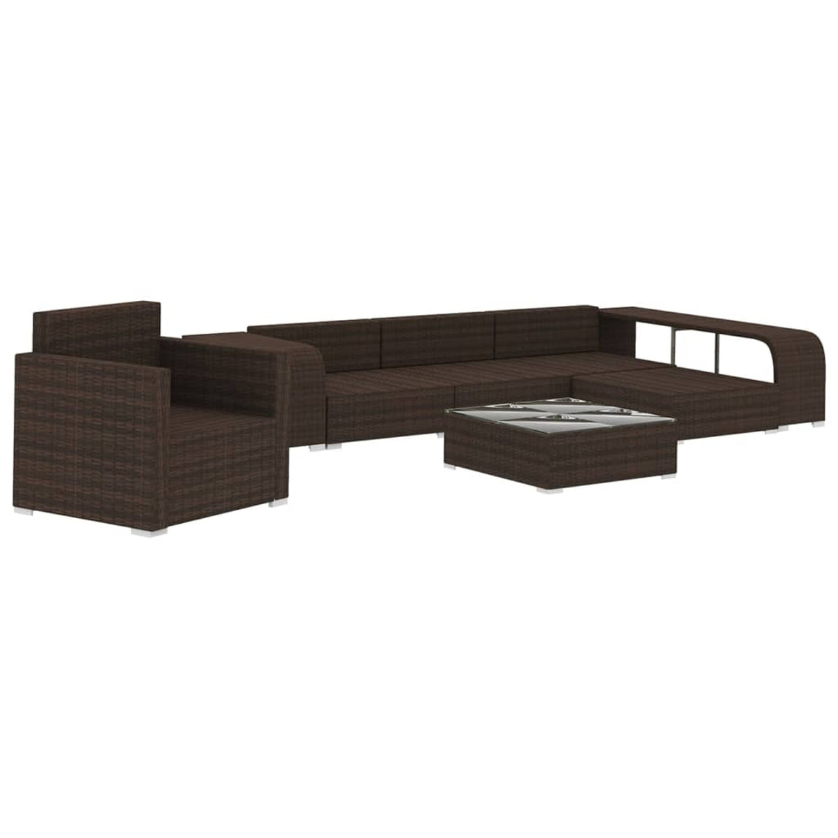 8 Piece Patio Lounge Set with Cream White Cushions Poly Rattan Brown 3 Middle Sofas with Ottoman, Single Sofa, Side Tables X459