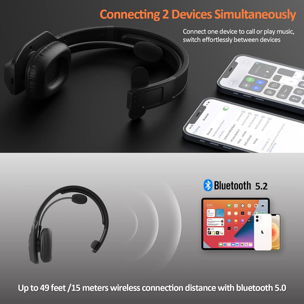 Bluetooth Headset with Microphone, Wireless On-Ear Headphones 60 Hrs Working Time A785053