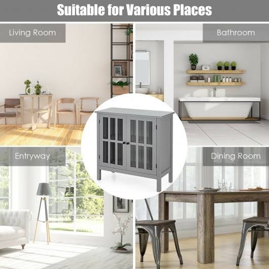 Gray Glass Door Sideboard Console Cabinet E2220
