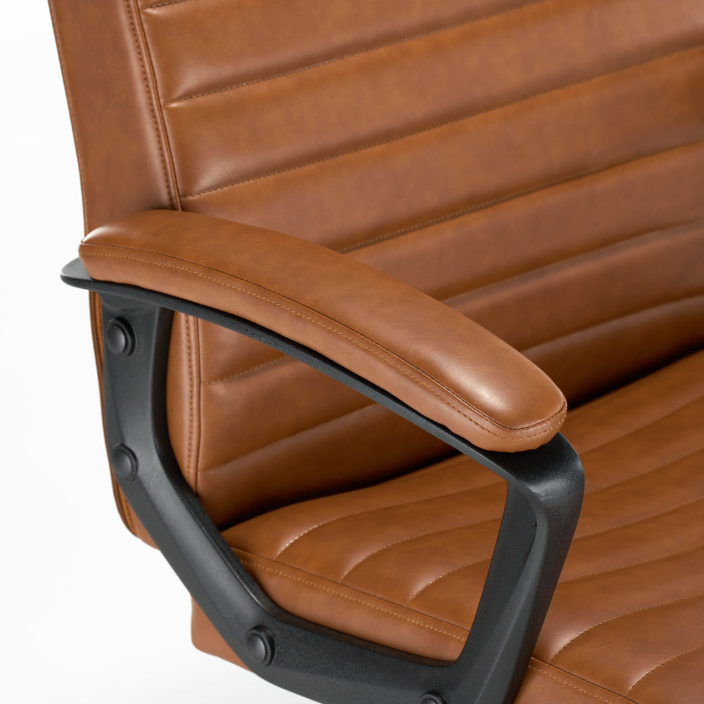 Cognac Bonded Leather Ergonomic Desk Chair E631