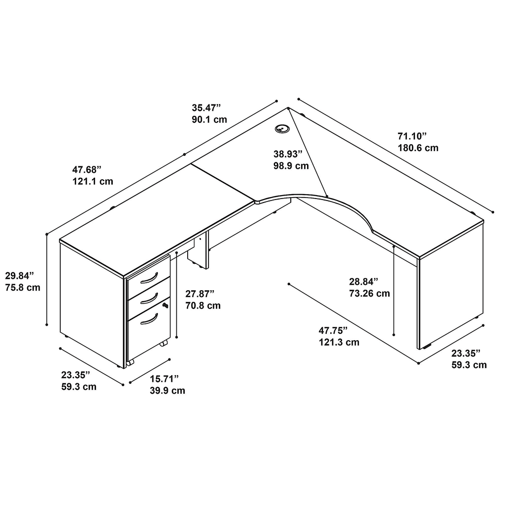 72w Left Handed Corner Desk with 48W Return and Mobile File Cabinet D6456