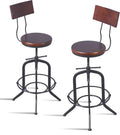 Set of 2 Swivel Adjustable Wood Metal Bar Stools with Arc-Shaped Back G363649