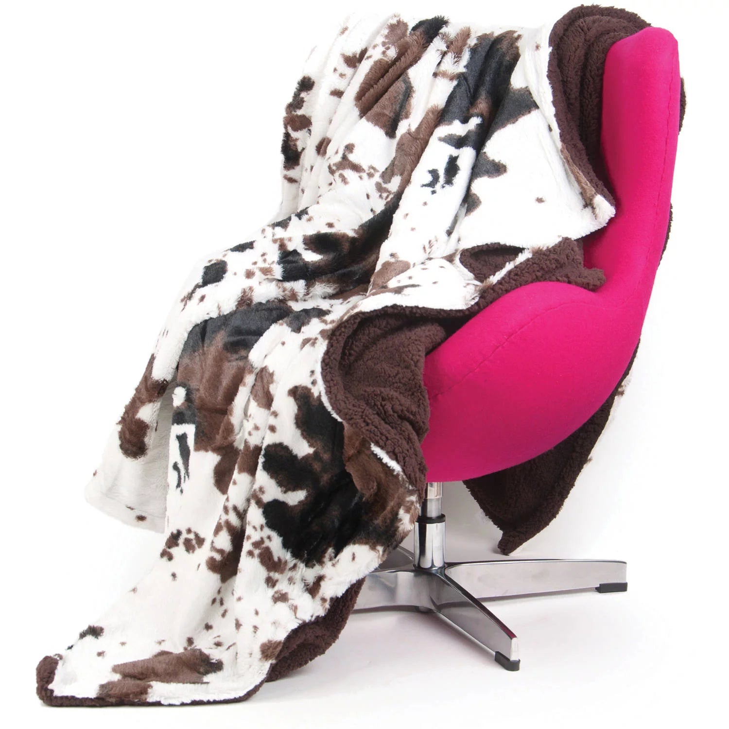 Brown Cowhide Print Sherpa Plush Throw Blanket Q289684