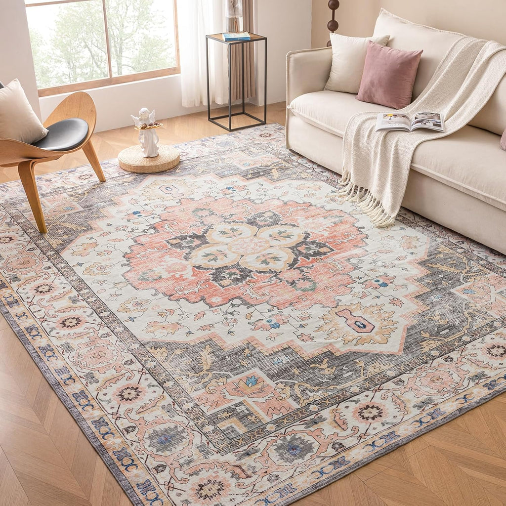 Machine Washable 5'x7' Non Slip Rug (Mistyrose) C201