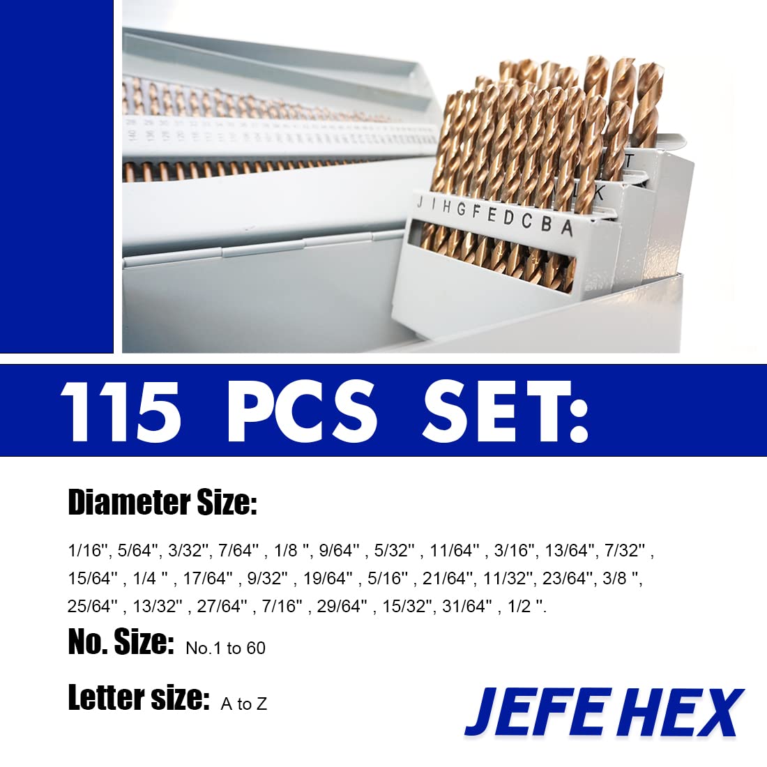 115 pcs HSS Cobalt Drill Bit Set with Metal Indexed Storage Case S901859