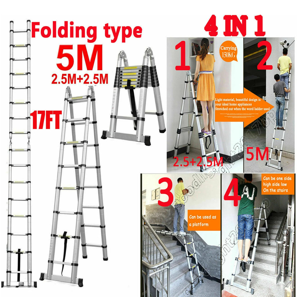 16.5Ft Aluminum Telescoping Extension Ladder with 330lbs Capacity V544830