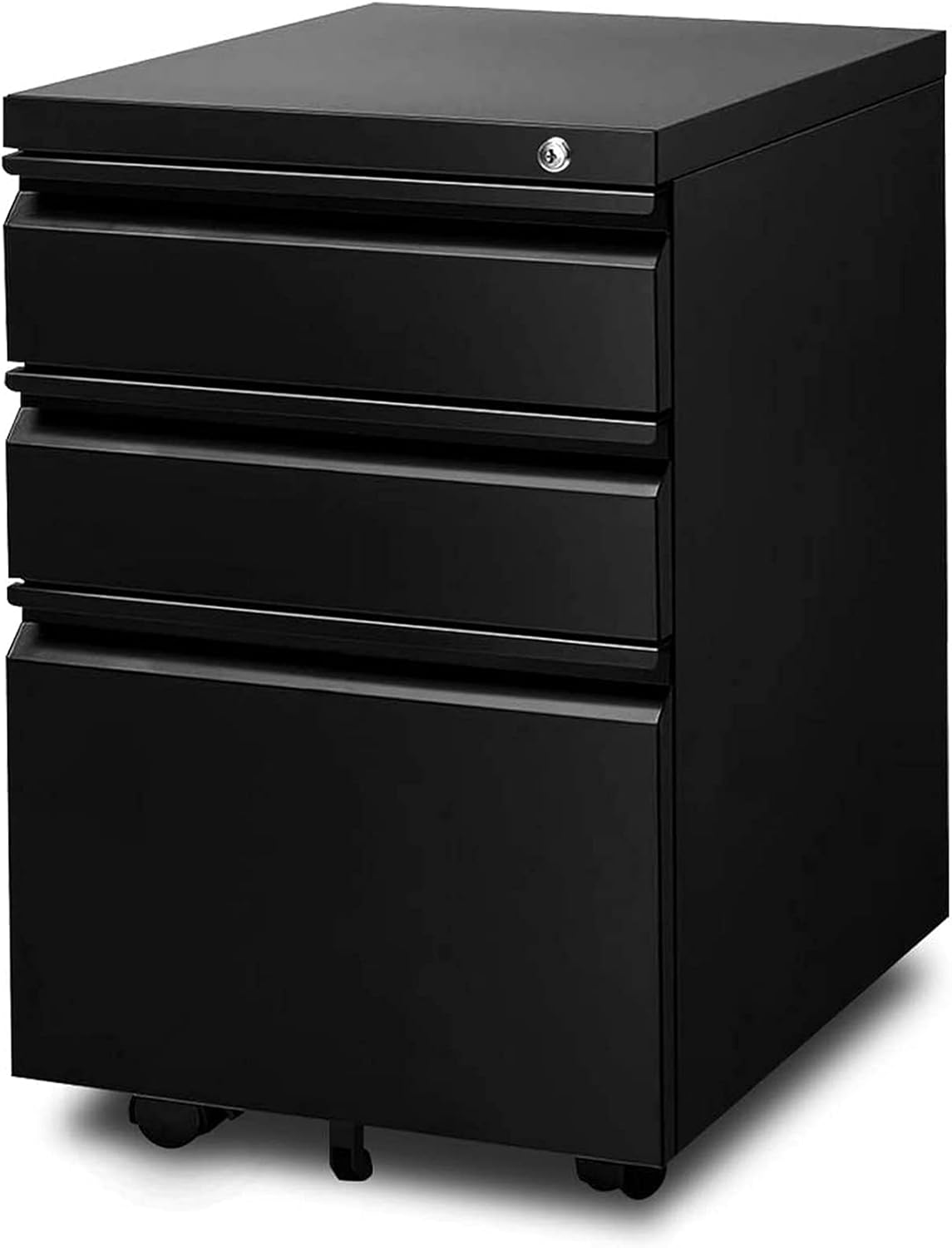 Black 3-Drawer Metal Mobile File Cabinet with Lock Y324147