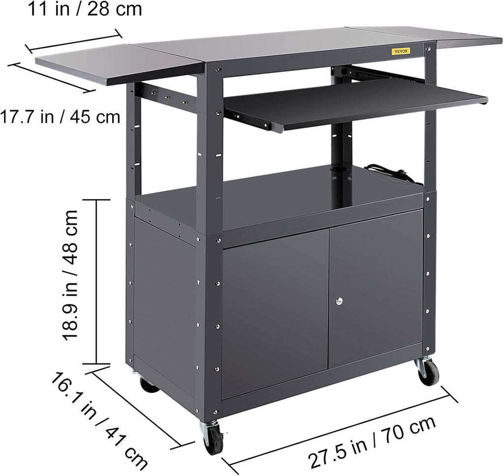 Height Adjustable Steel Media Cart with Locking Cabinet Z792