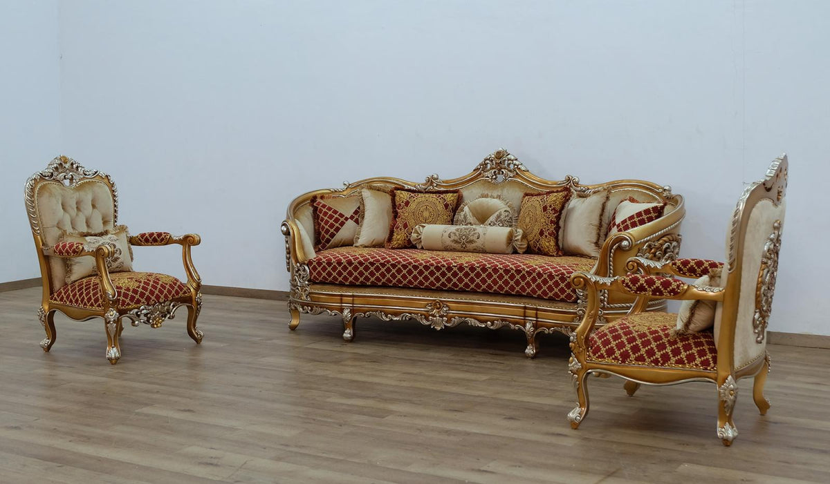 Red & Gold Wood Trim Sofa Set 3 X495402