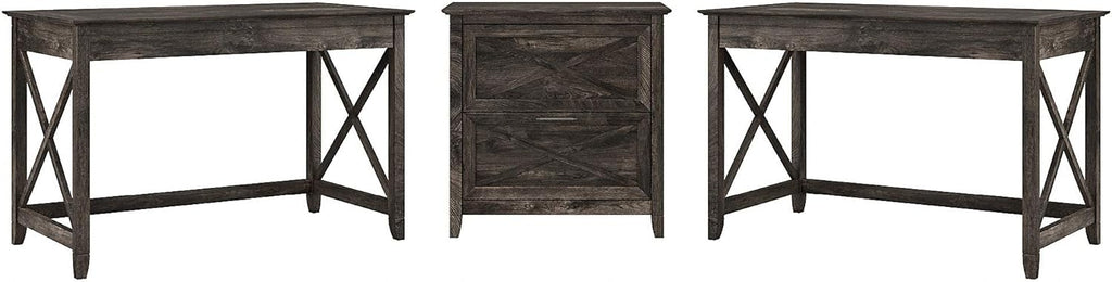 2 Person Desk Set with Lateral File Cabinet, Cape Cod Gray G260118