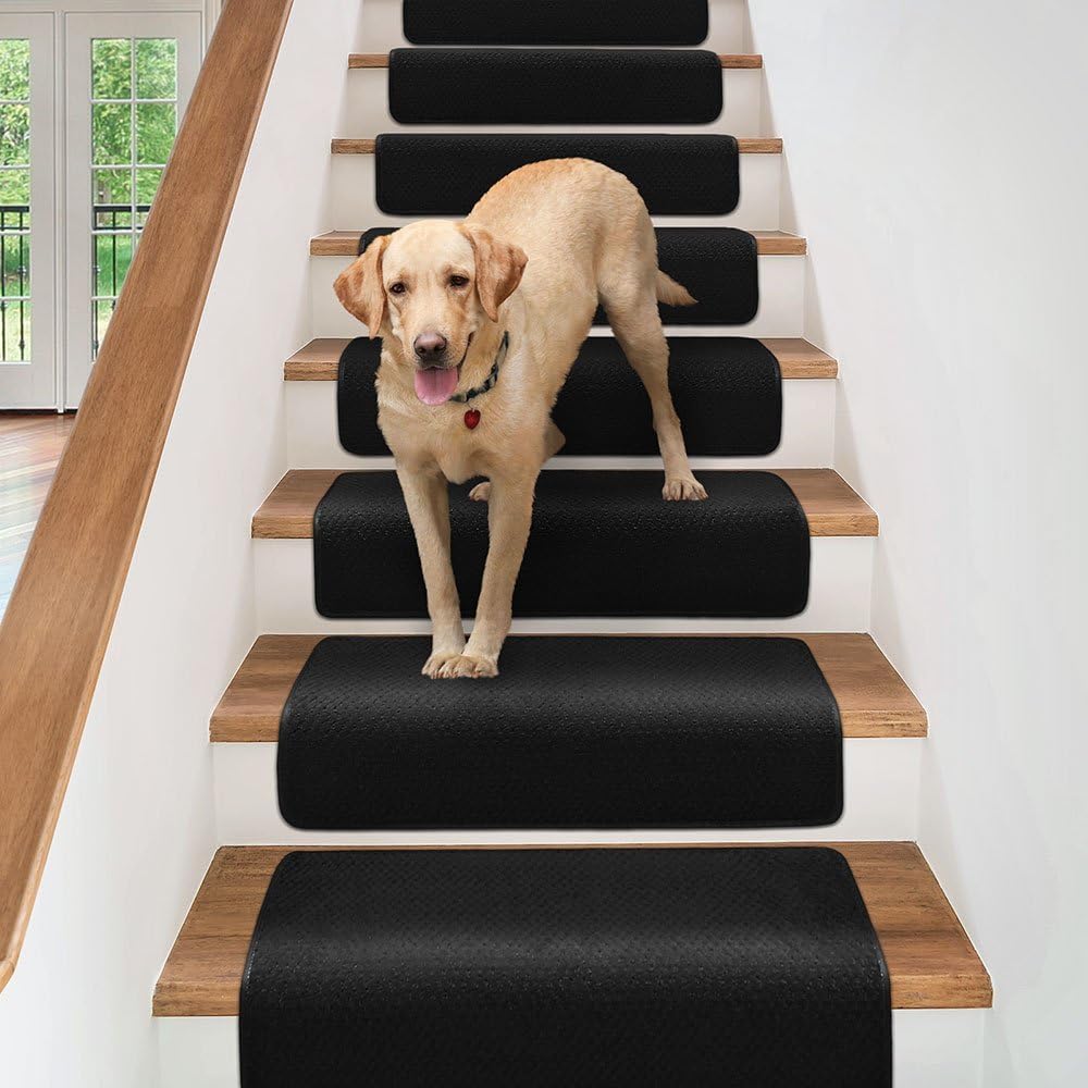 Set of 15 Black Carpet Stair Treads K8725