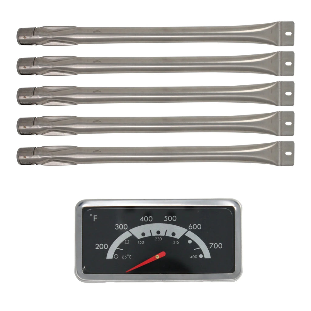 5 BBQ Gas Grill Tube Burner & 1 Thermometer Heat Indicator Replacement Parts Stainless Steel Y7776