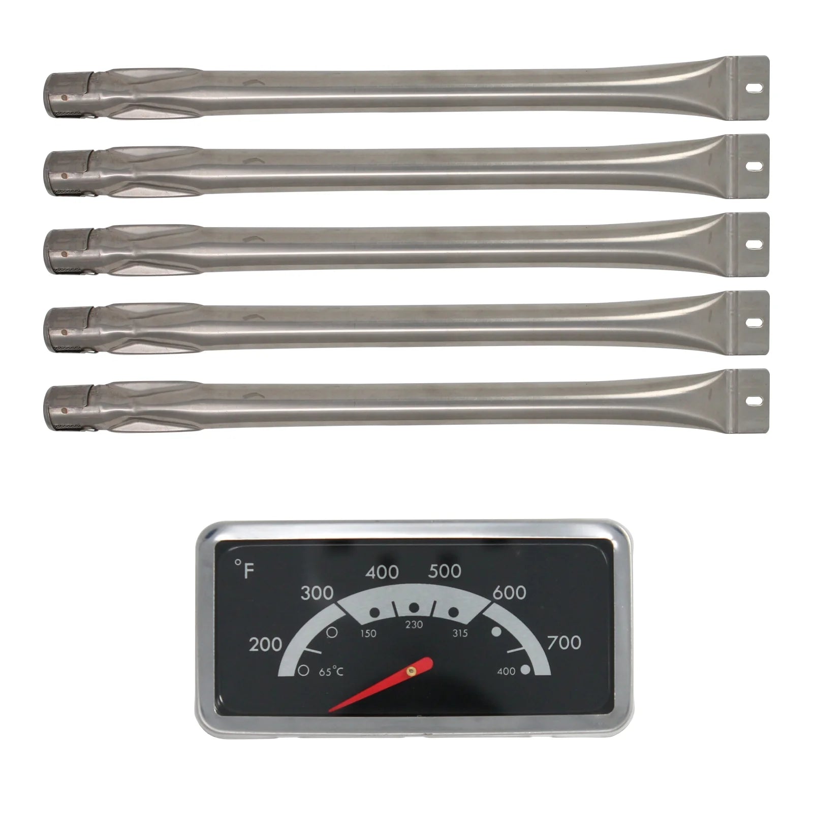 5 BBQ Gas Grill Tube Burner & 1 Thermometer Heat Indicator Replacement Parts Stainless Steel Y7776