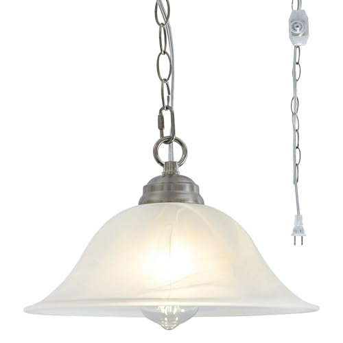 Black Hanging Pendant Light with Alabaster Glass Shade Z277158