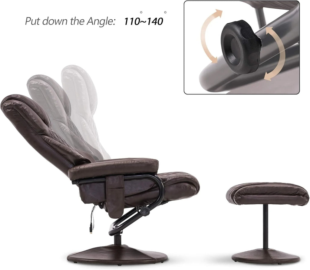 Dark Brown Faux Leather Swivel Recliner with Ottoman R260