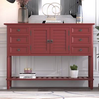 Red Console Table with 6 Drawers and 1 Shelf N952