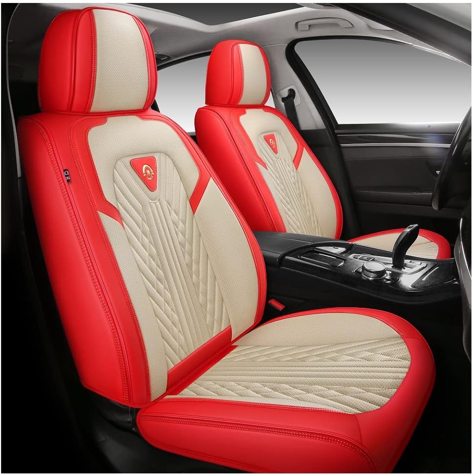 Red-Black PU Leather 5 Seats Full Set Car Seat Covers R8903