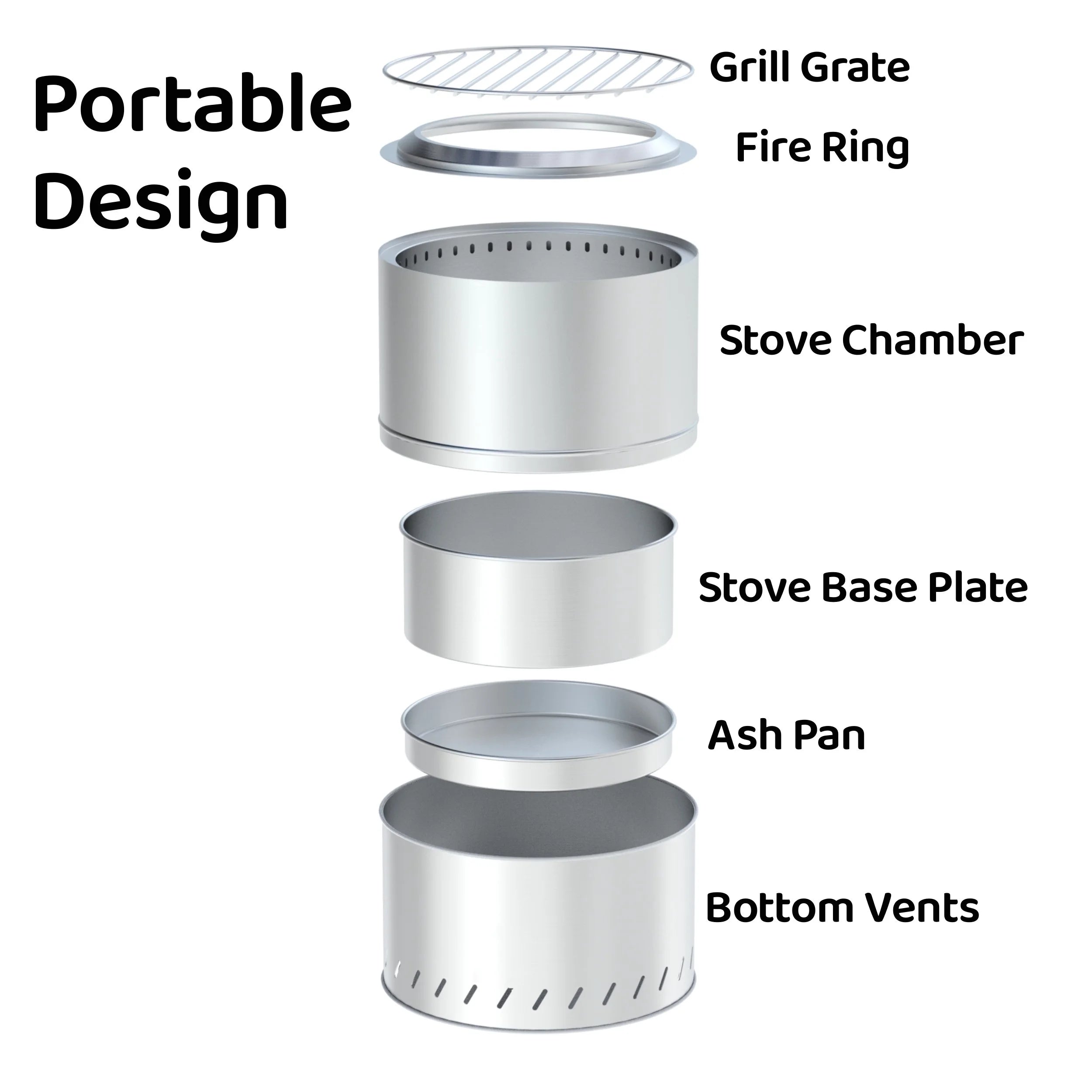 Portable Stainless Steel Smokeless Fire Pit with Removable Ash Pan and Travel Bag T252