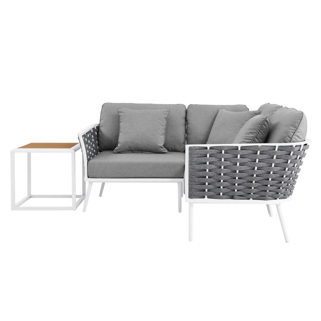 4 Piece White Gray Aluminum Patio Sectional Sofa Set O93728