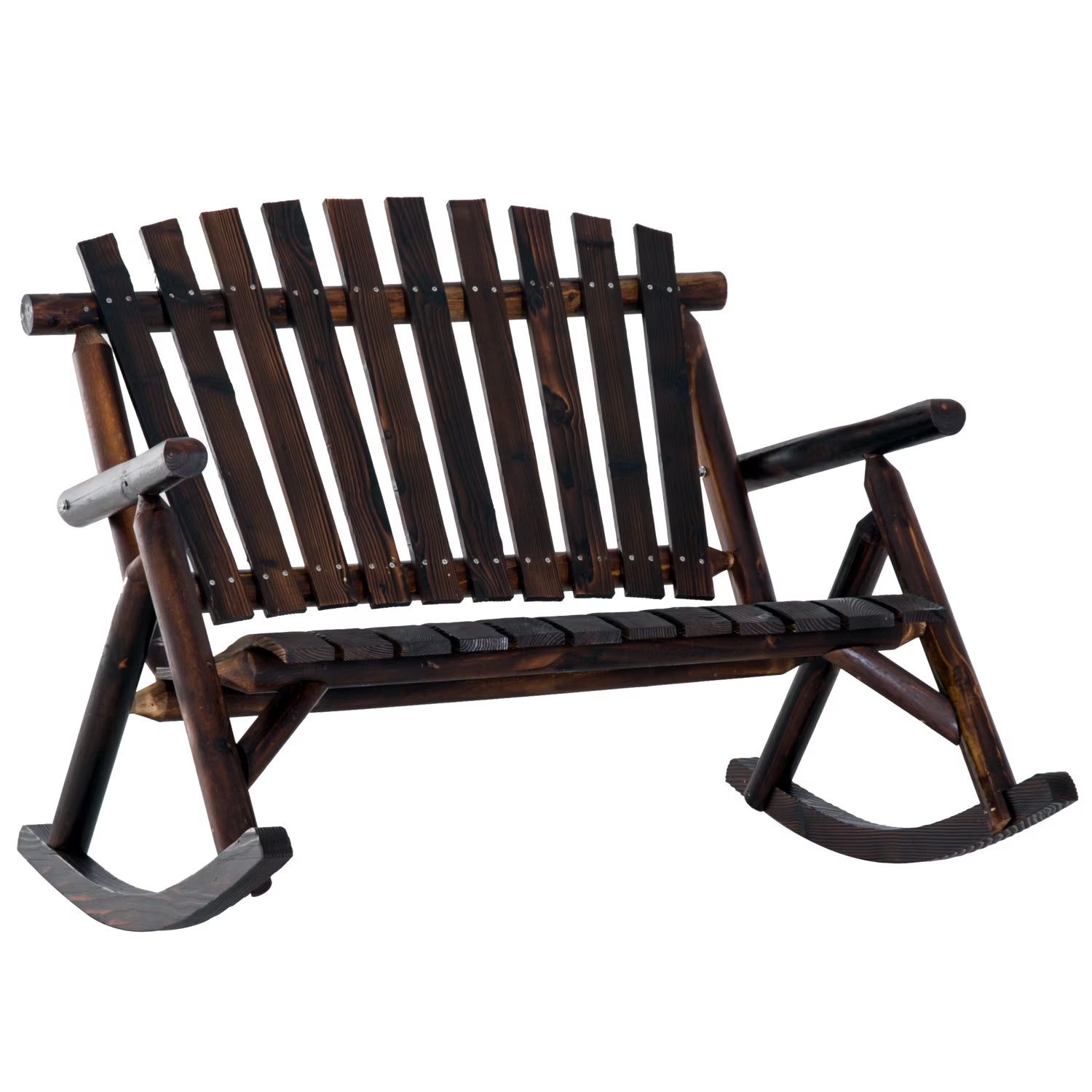 Rustic Double Rocking Chair Adirondack Bench, Fir Wood Y9203