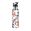 Retro Blue Flowers Stainless Steel Insulated Water Bottle with Straw Lid W42540