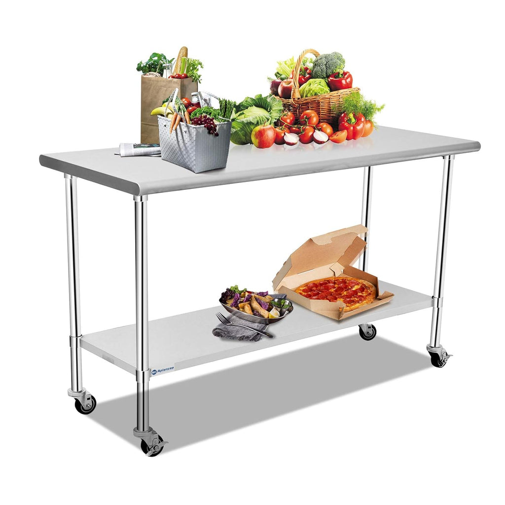 Stainless Steel Prep & Work Table 36 x 24 Inches with Caster Backsplash and Adjustable Undershelf L3085