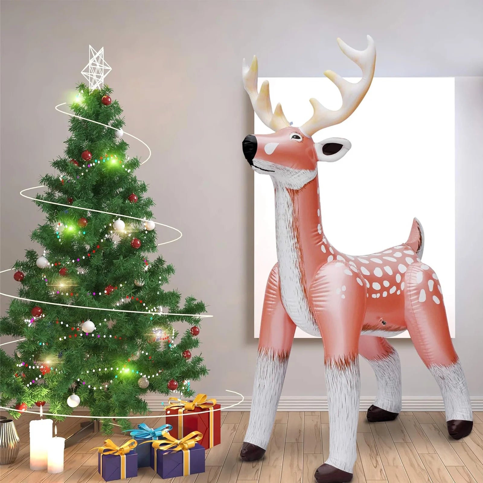 Rose Gold Standing Reindeer Inflatable 74” Tall Z775209