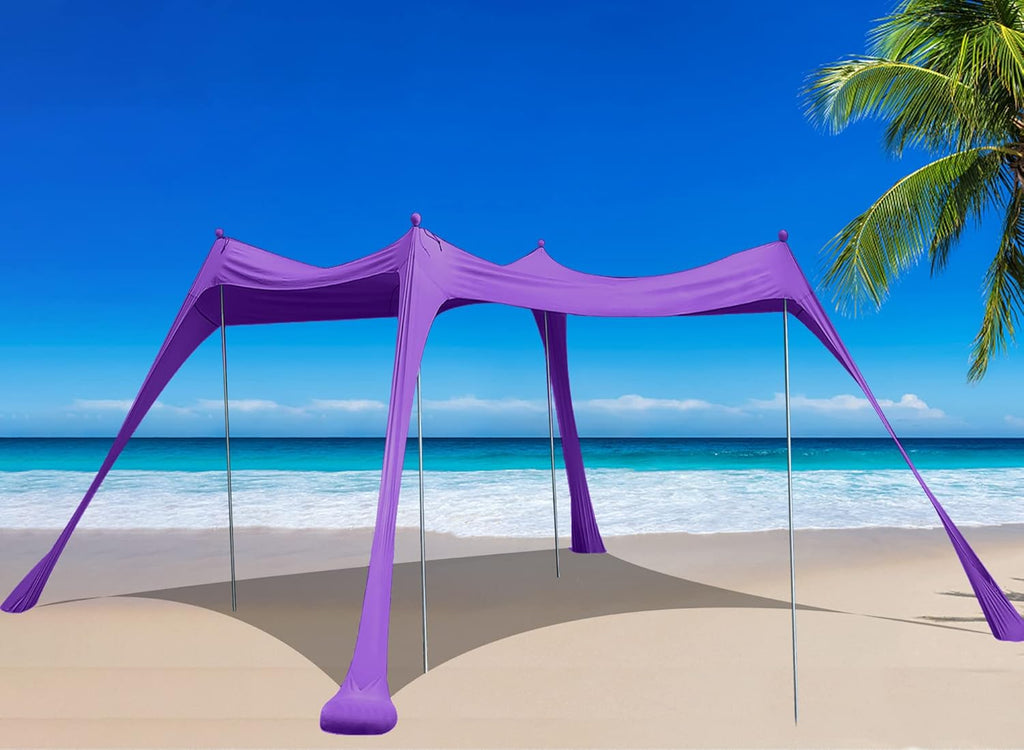 Family Beach Tent Sunshade Canopy Pop Up Sun Shelter 4 Pole with Carry Bag S810