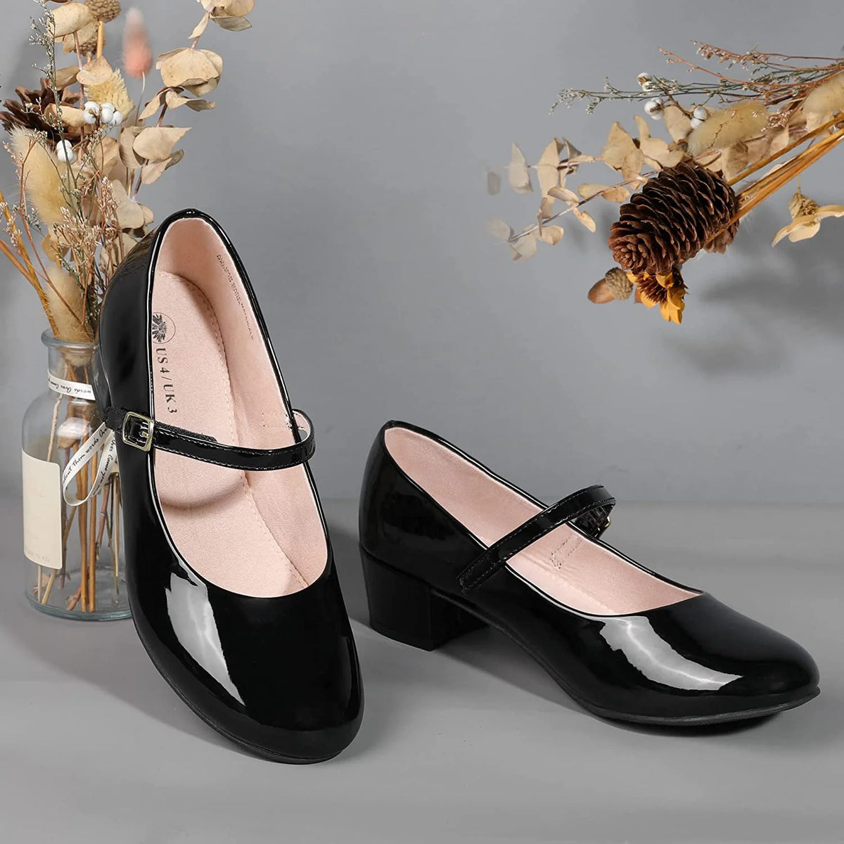 Black Mary Jane Dress Shoes Low Heels Z546166