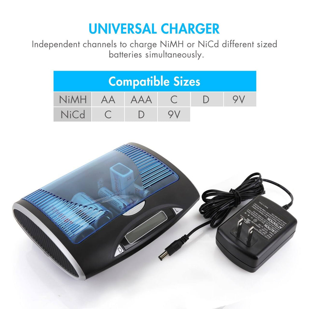 Combo: Universal LCD Battery Charger + 26 NiMH Rechargeable Batteries (8aa/8aaa/4c/4d/2 9V) S9839