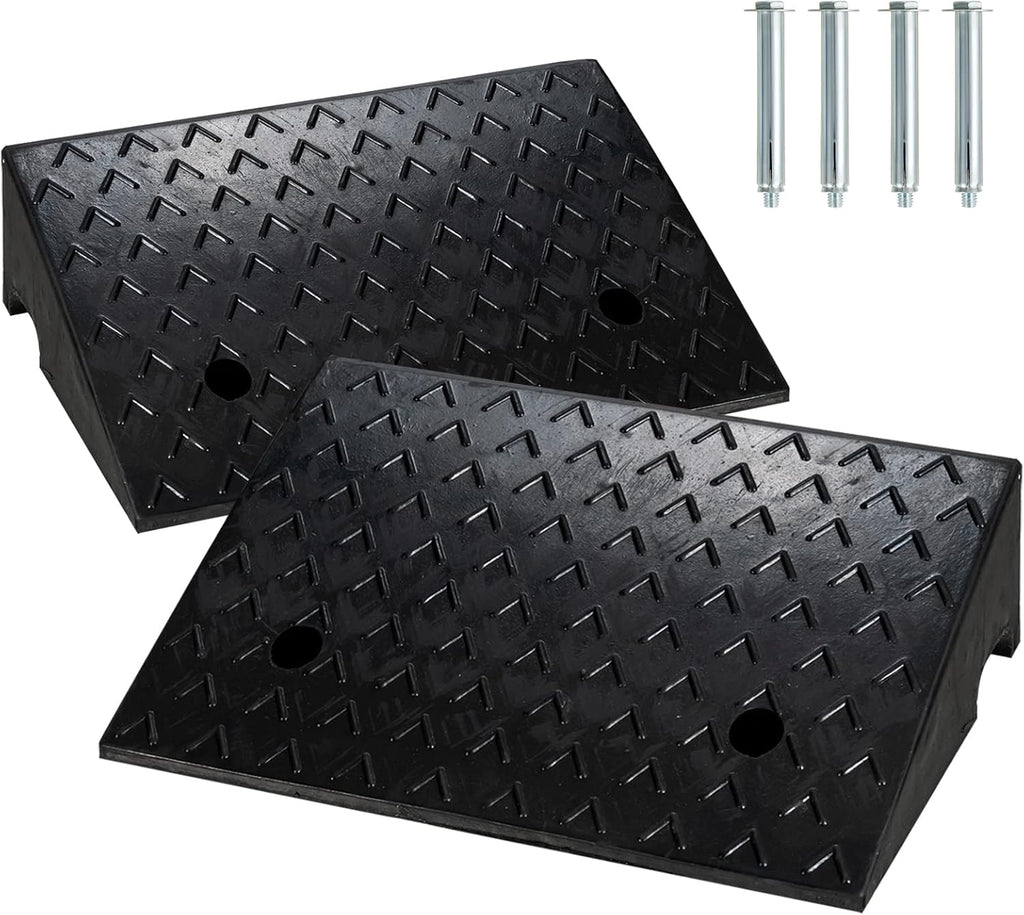 5” Rubber Curb Ramps 2PCS, Heavy Duty 22° Driveway Ramps with 4 Expansion Bolts & Predrilled Holes, Anti-Slip Surface, 6,800 lbs Load Capacity Pack of 2 Q8082