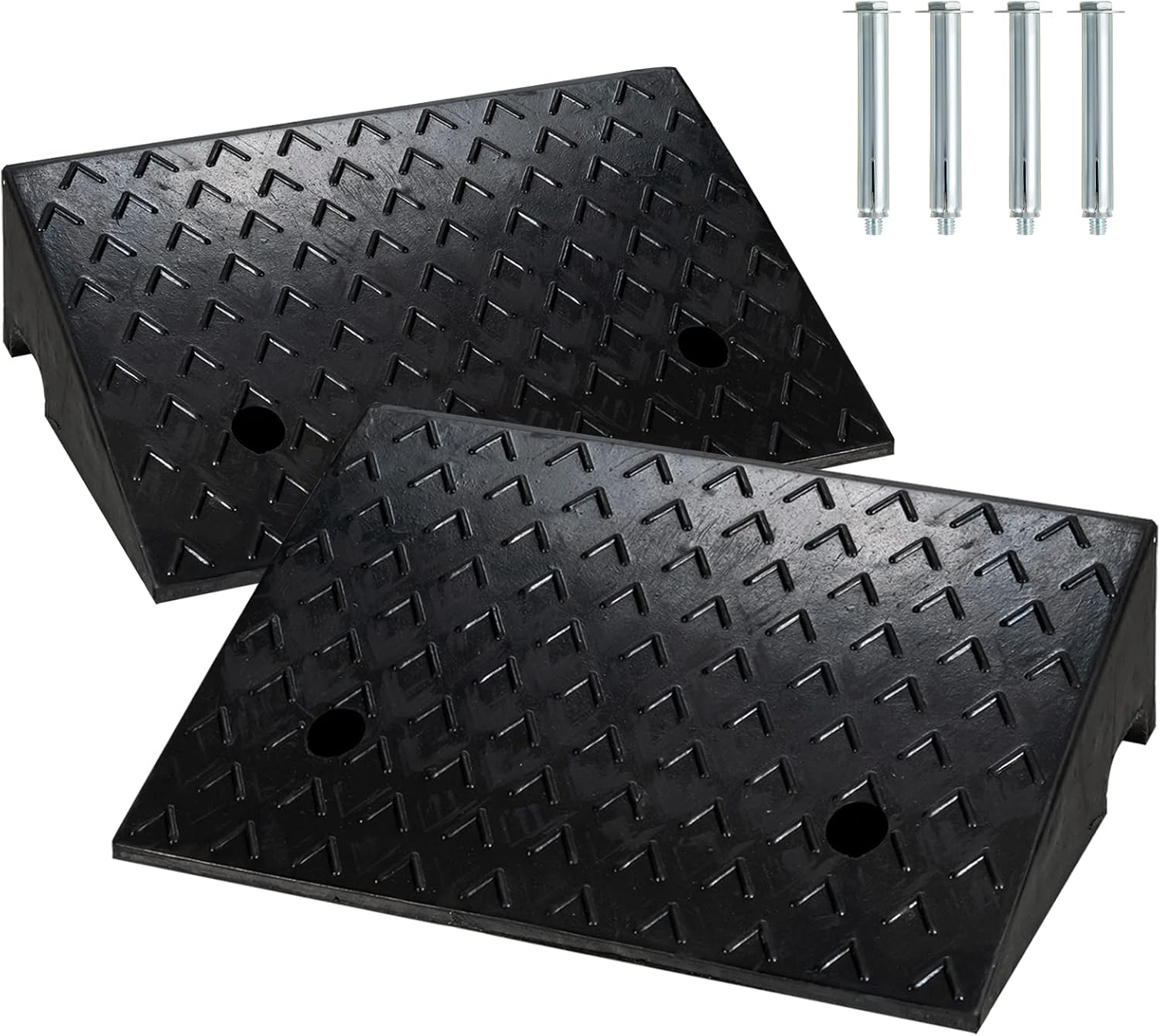 5” Rubber Curb Ramps 2PCS, Heavy Duty 22° Driveway Ramps with 4 Expansion Bolts & Predrilled Holes, Anti-Slip Surface, 6,800 lbs Load Capacity Pack of 2 Q8082